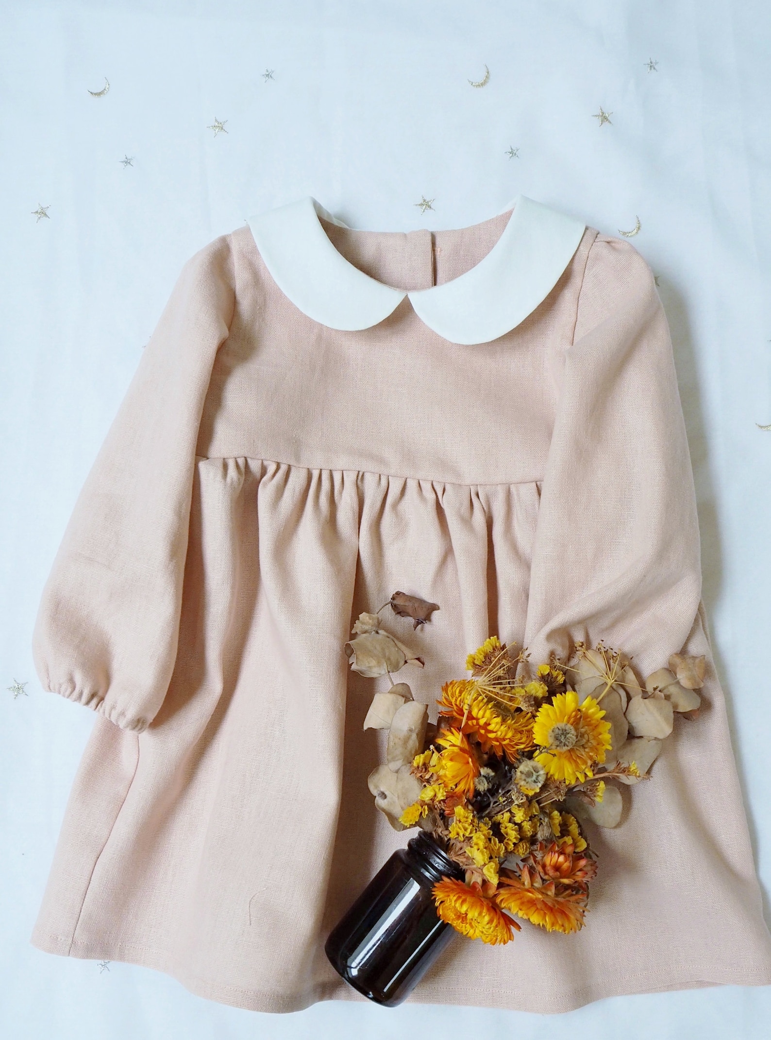Baby Girl Linen Dress Girl Toddler Dress Peter Pan Collar Etsy