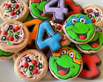 2 Dozen Mini Ninja Turtle Birthday Decorated Cookies