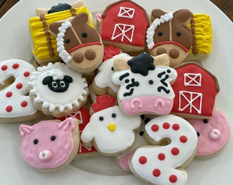 2 Dozen Mini Farm Birthday Theme Decorated Cookies Set