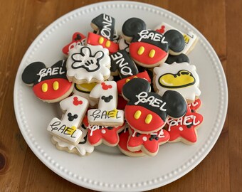 2 Dozen Mini Mickey Mouse Birthday Decorated Cookies Set