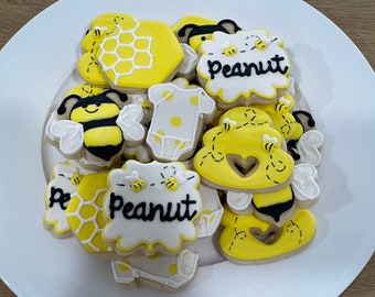 2 Dozen Mini What Will it Bee Baby Shower Decorated Cookies Set
