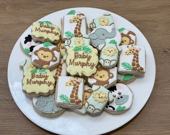 2 Dozen Mini Jungle/ Safari Baby Shower Decorated Cookies Set