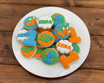 2 Dozen Mini Dinosaur Birthday Decorated Cookies Set