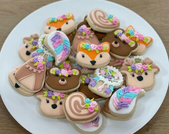 2 Dozen Mini Woodland Boho Themed Decorated Cookies Set