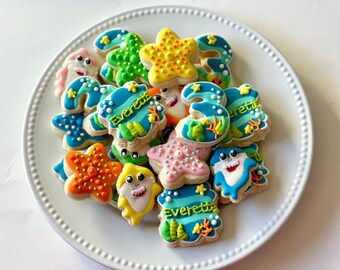 2 Dozen Mini Baby Shark Birthday Decorated Cookies