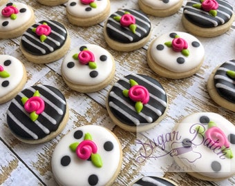 2 Dozen Mini Kate Spade Polka Dot/Stripe Decorated Cookies Set