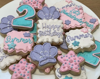 2 Dozen Mini Mermaid Theme Decorated Cookies Set