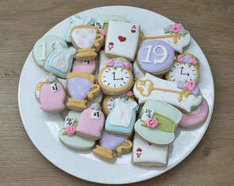 2 Dozen Mini Alice in Wonderland Decorated Cookies Set