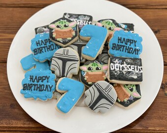 2 Dozen Mini Mandalorian Theme Decorated Cookies Set