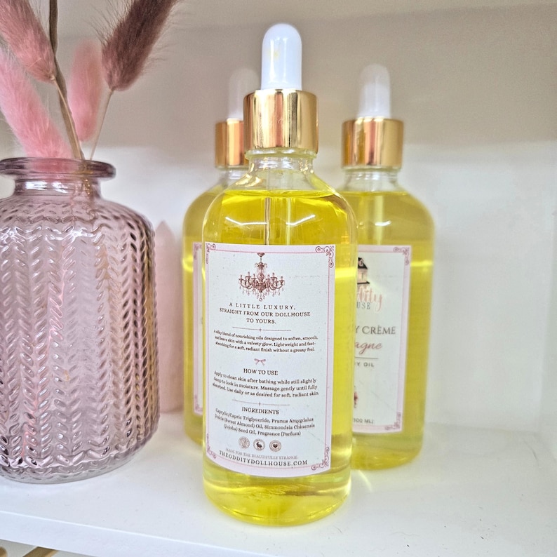 The Oddity Dollhouse Velvet Body Oil, Lightweight Body Oil, Fast Absorbing Moisturizer, Dry Body Oil, Vanilla, Peach, Strawberry, Coconut image 2