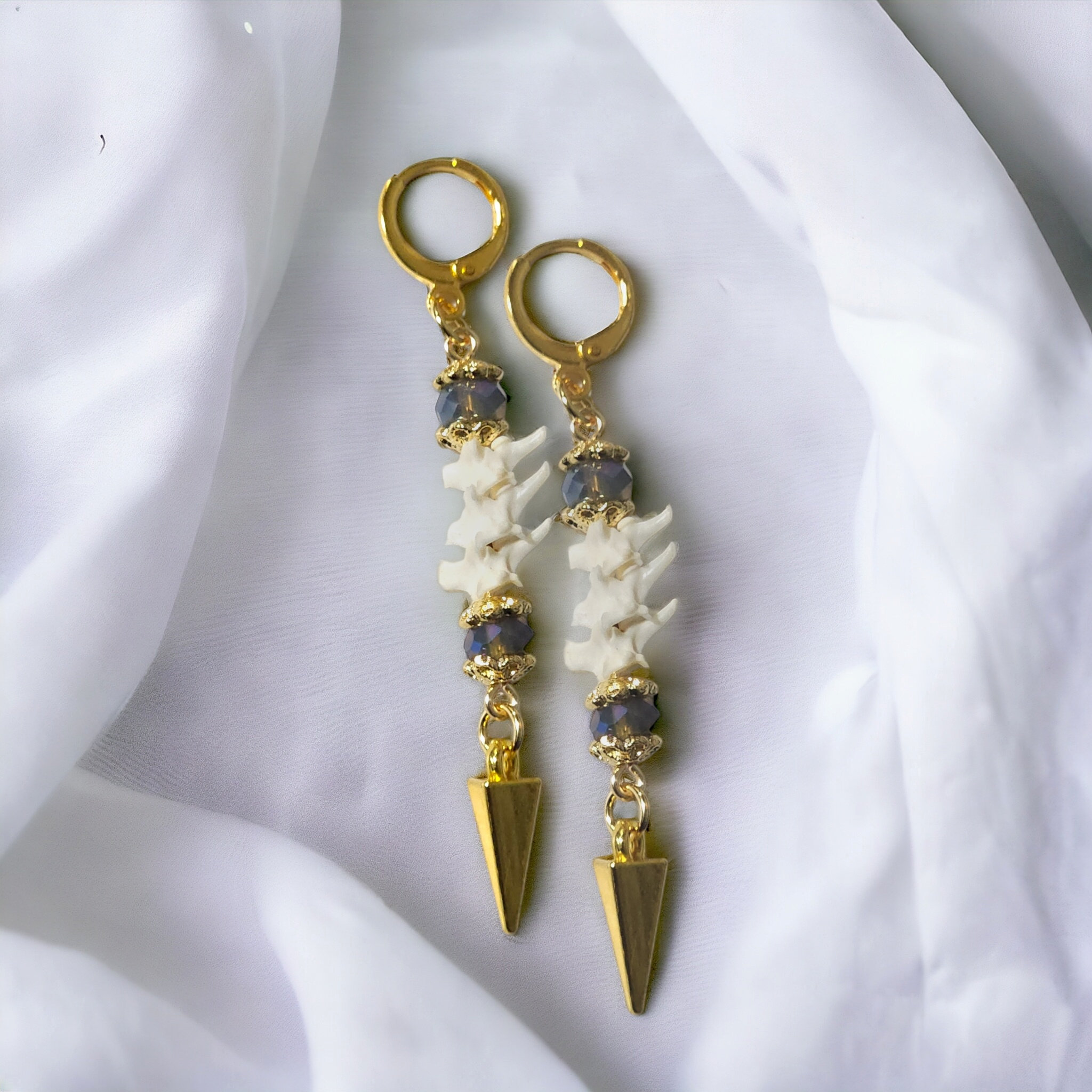 Exquisite Victorian-Era Inspired Coiled Rattlesnake Vertebrae Dangling, Earrings with Intricate Metalwork and Antique Brass Finish