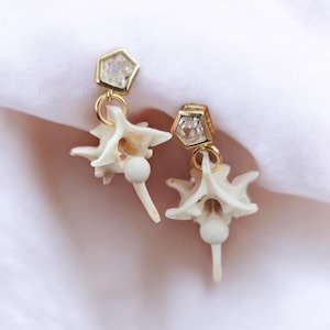 VENOMS GRACE- Rattlesnake Vertebrae Earrings: Gold Pentagon Studs, Crystal Oddity