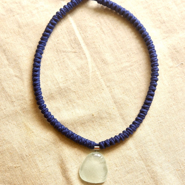 OOAK,Korean knot, choker, necklace with fusing seaglass pendant