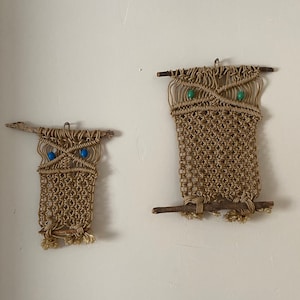 Set of TWO vintage 70&#39;s macrame owls, wall decor, Boho style