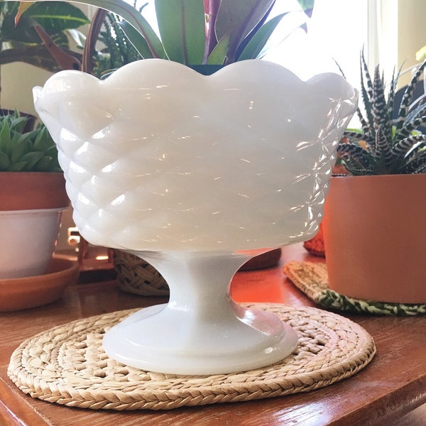CLEARANCE!! Vintage milk glass pedestal bowl, planter, plant pot, white