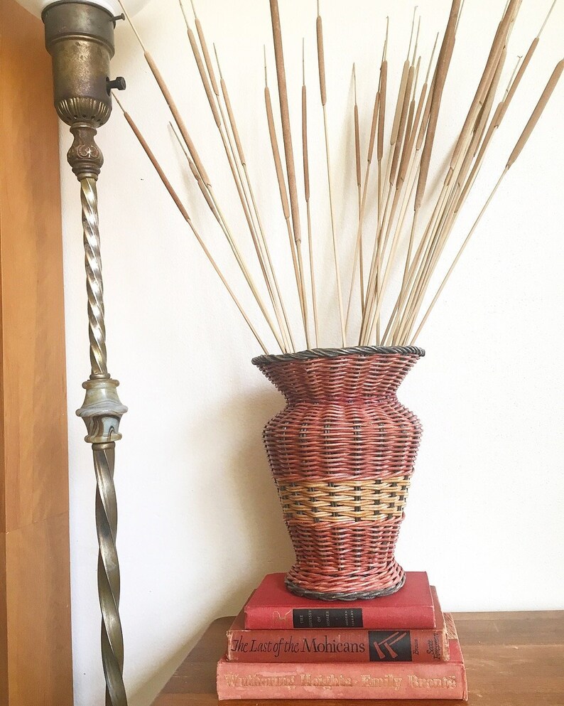 Clearance Vintage Large Woven Wicker Floor Vase Urnred Etsy