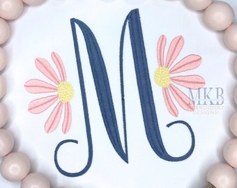 Flower Embroidery Design, Coneflower, Daisy, Wildflower, Satin Stitch Machine Embroidery Design File, Flower Monogram, Floral Embellishment