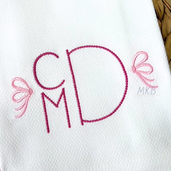 Bow Embroidery Design, Medium Side Bow, Bow Monogram, Bow Satin Stitch Machine Embroidery Design File, Side Bow with Tails, Mini Bow