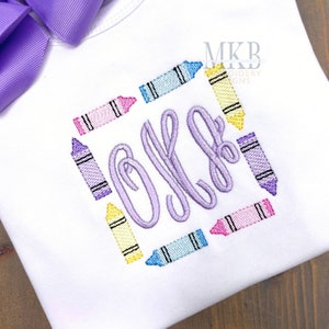 Crayon Frame, Square Crayon Monogram Frame, Back to School, First Day of Preschool, Sketch Light Fill Stitch Machine Embroidery Design File
