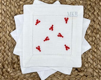 Lobsters Arranged for Cocktail Napkins, Lobster Embroidery Design, Seafood, Coastal, Shellfish Satin Stitch Machine Embroidery Design File
