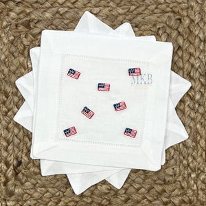 American Flags Light Fill Arranged for Cocktail Napkins, Fourth of July, Patriotic Embroidery, Mini Flag USA, Machine Embroidery Design File