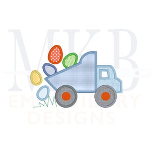Paaseierendumper satijnsteek stoffen, paasvrachtwagen, paashaasvrachtwagen, bouwvoertuig, ontwerpbestand machineborduurwerk