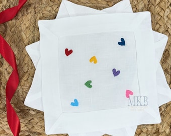 Hearts Arranged for Cocktail Napkins, Confetti Hearts, Scattered Hearts, Mini Fill Stitch Machine Embroidery Design File, Valentine&#39;s Day