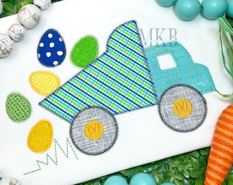 Easter Egg Dump Truck Zig Zag Applique, Easter Truck, Applique Machine Embroidery Design File, Easter Bunny Truck, Construction Vehicle