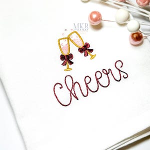 Champagne Flutes, Mini Champagne Glasses with Bows, Glasses Clinking, New Years Eve, Wedding, Bridal, Machine Embroidery Design File