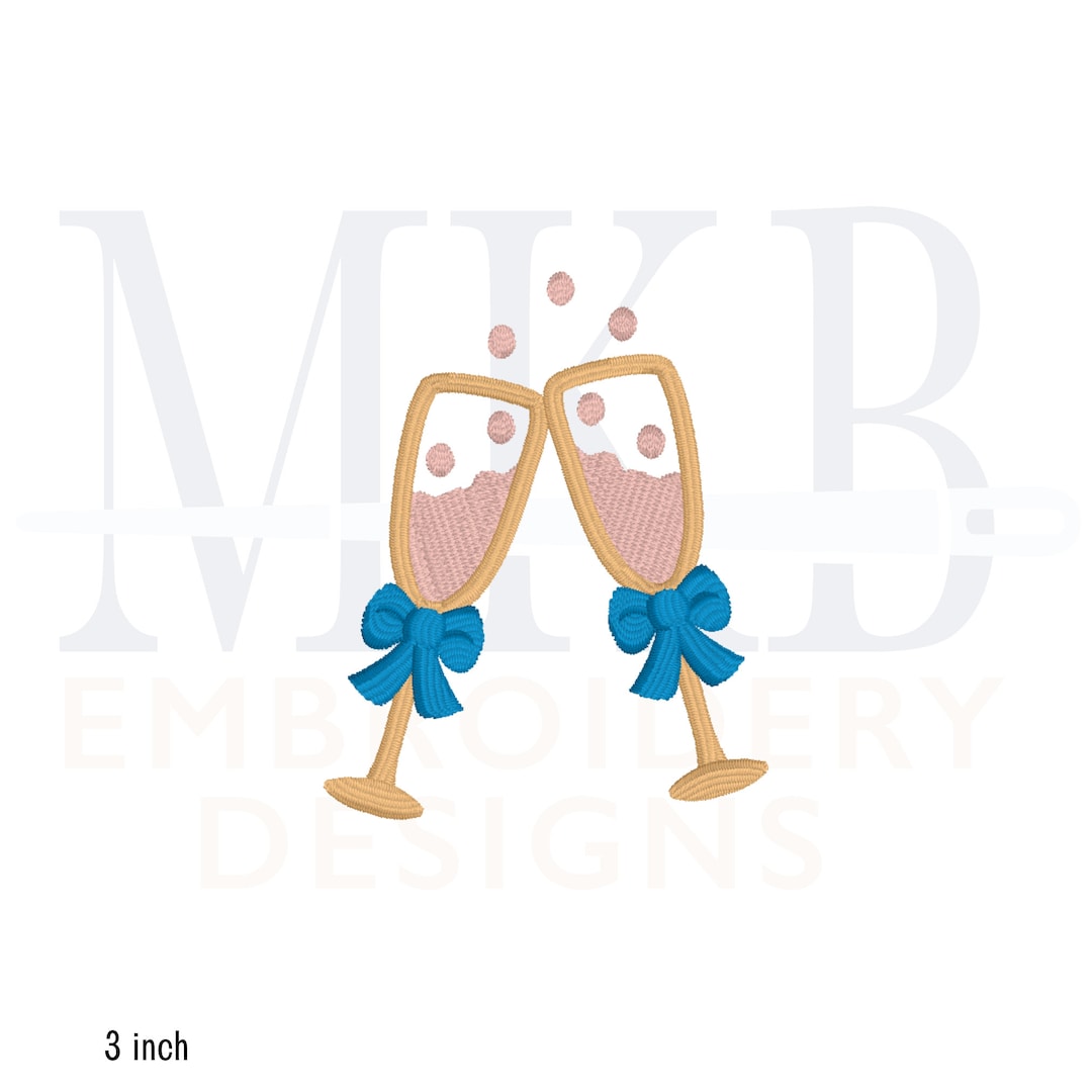 Champagne Glasses, Champagne Flutes, Cheers Embroidery, Glasses