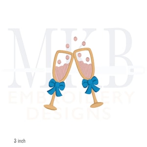 Champagne Flutes, Champagne Glasses, Champagne with Bow, Cheers Embroidery, Glasses Clinking, New Years Eve, Machine Embroidery Design File