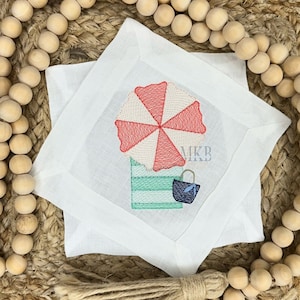 ビーチ刺繍、ビーチパラソル、タオルとトートバッグ、夏、スケッチフィルステッチマシン刺繍デザインファイル、夏用トートバッグ