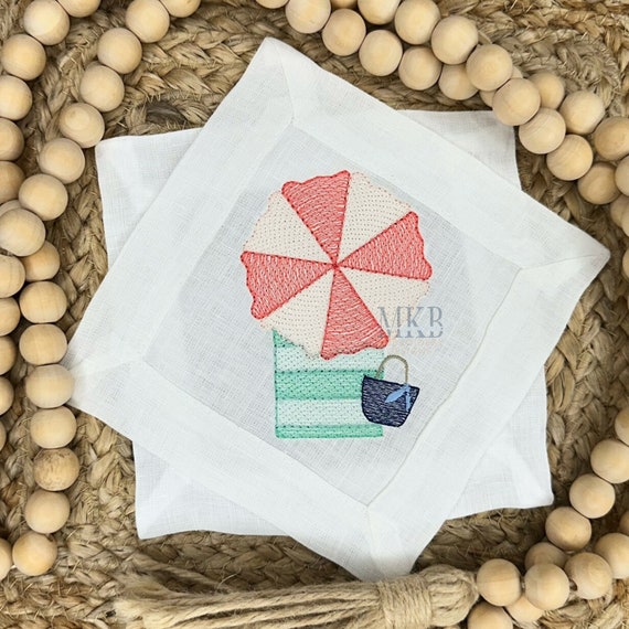 Beach Embroidery, Beach Umbrella, Towel and Tote Bag, Summer