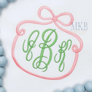 Bow Round Monogram Frame LARGE, Bow Top Monogram, Bow Ribbon, Satin Stitch Machine Embroidery Design File, Font Frame