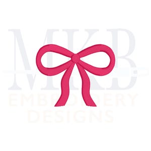 May include: A pink bow with a center knot. The bow is a simple design with two loops and two tails.