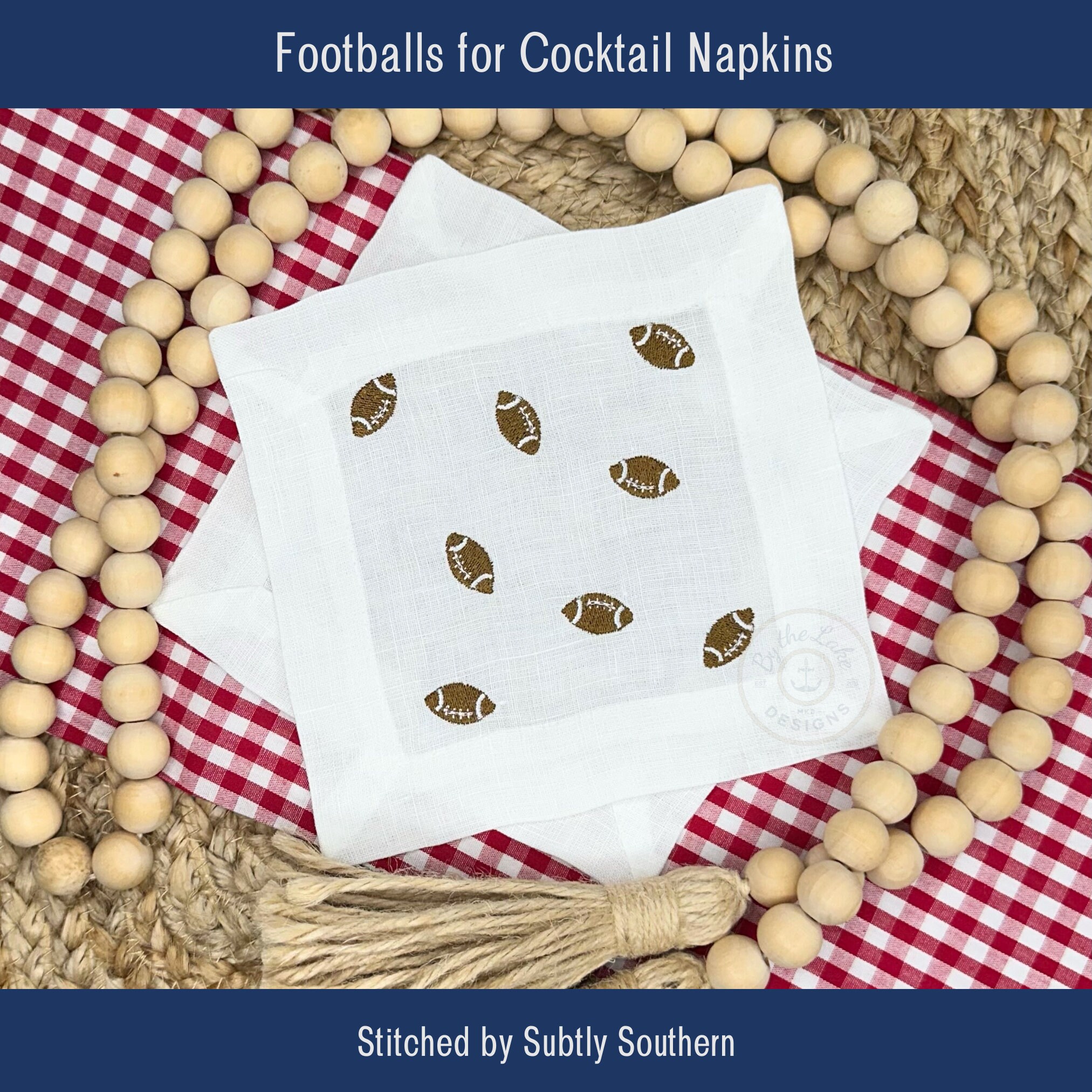 Footballs Arranged for Cocktail Napkins Mini Football Embroidery Football Party Cocktails Fill Stitch Machine Embroidery