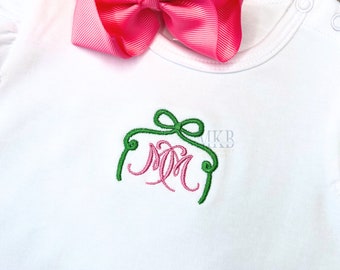 Bow Monogram Frame SMALL, Bow Embroidery, Bow Top Monogram Frame, Satin Stitch Machine Embroidery Design File