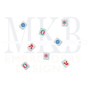 Mahjongplattor arrangerade för cocktailservetter, Mahjongbroderi, Bam, Dot, Crak, Crack, Flower, Game Night, Maskinbroderidesignfil bild 13