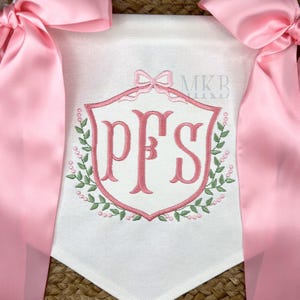 Georgia Bow Crest, Floral Greenery Frame, Bow Embroidery Design, Monogram Birth Banner, Simple Satin Stitch Machine Embroidery Design File