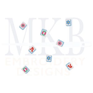 Mahjongplattor arrangerade för cocktailservetter, Mahjongbroderi, Bam, Dot, Crak, Crack, Flower, Game Night, Maskinbroderidesignfil bild 14