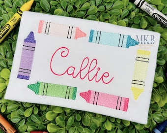 Crayon Frame LARGE, Rectangle Crayon Frame, Back to School Monogram, Font Frame, Crayon Sketch Fill Stitch Machine Embroidery Design File