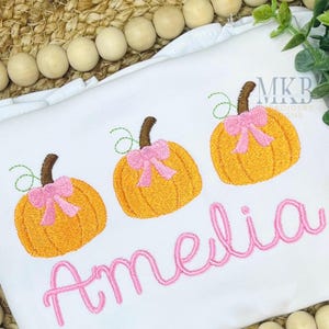 Pumpkin with a Bow Embroidery Design, Pumpkin Trio with a Bow, Mini Pumpkin Fill Stitch Machine Embroidery Design File, Halloween Embroidery