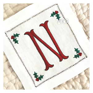 Christmas Holly and Berries Arranged for Cocktail Napkin Corners, Holly Leaf, Christmas Holly Satin Stitch Machine Embroidery Design File