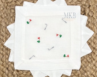 Golf Green and Clubs Arranged for Cocktail Napkins, Golf Embroidery Design, Flagstick, Mini Fill Satin Stitch Machine Embroidery Design File
