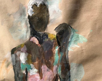 Man Up - Abstract Figurative Framed Portrait on Butcher Paper