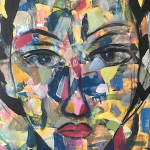 CLOSE UP - Original Abstract Portrait on Wood