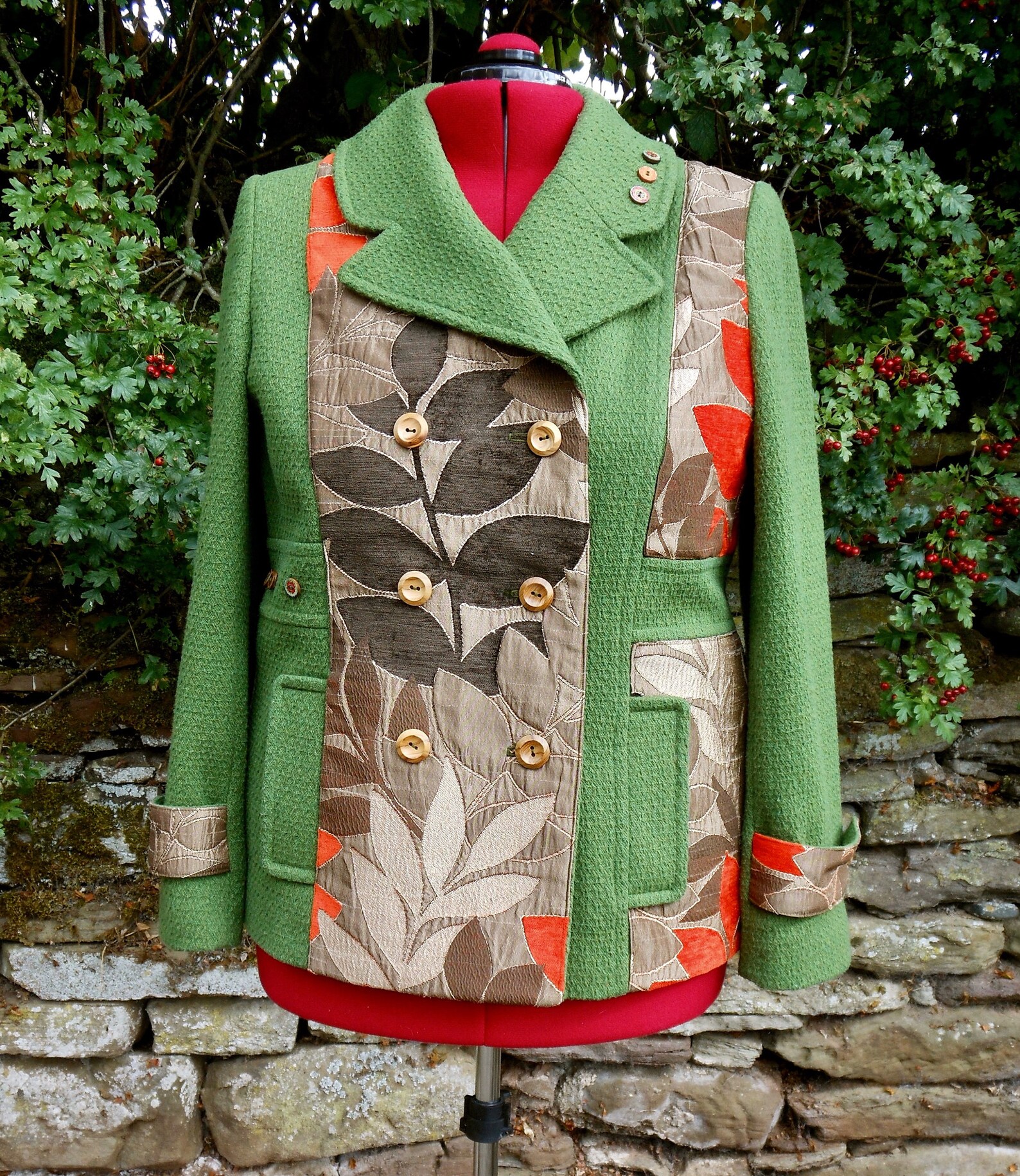 Womens Autumn Green Coat Size 18 Double Breasted Patchwork Etsy UK