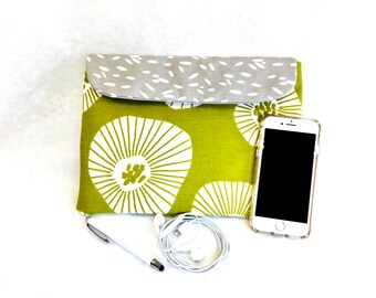 Tablet case, reader sleeve, ipad case, lined, padded, protective, lime, grey, furnishing fabrics, gift for her, OOAK