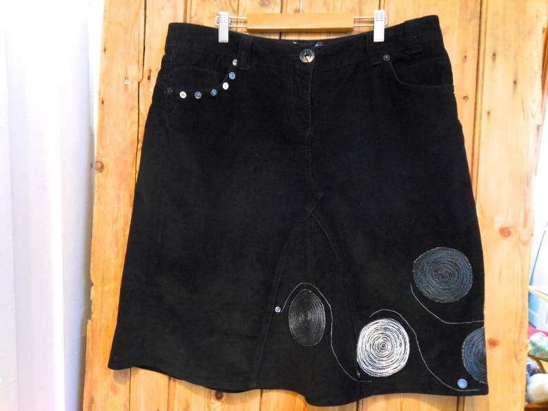 Upcycled corduroy trousers to skirt, size 16 black cord skirt, b Upcycled corduroy trousers to skirt, size 16 black cord skirt, b