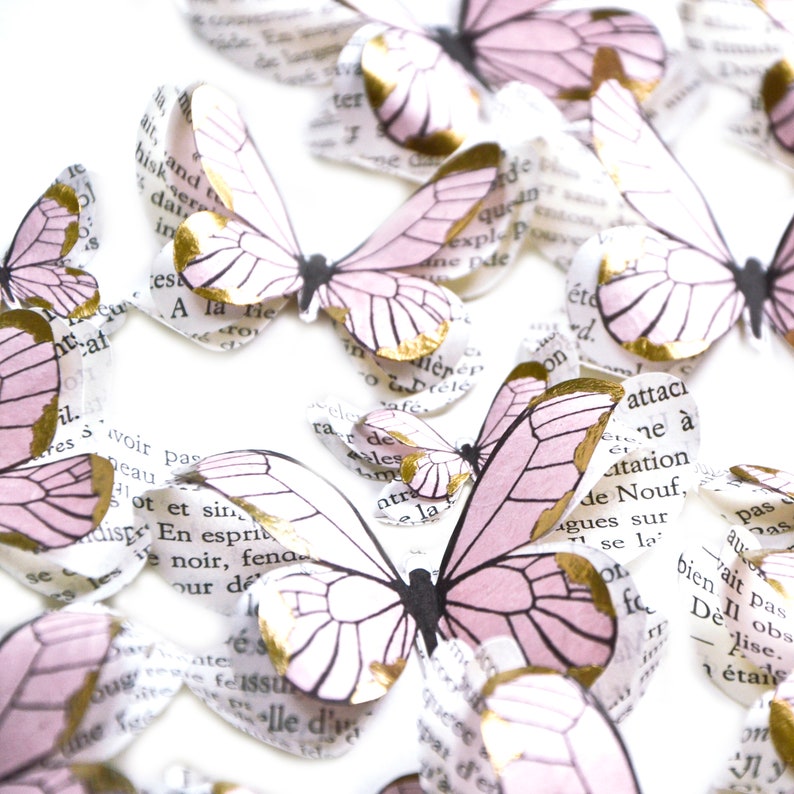 Butterfly decorations for fairy first birthday & enchanted forest wedding, paper butterflies with gold accents, bookstagram props image 6